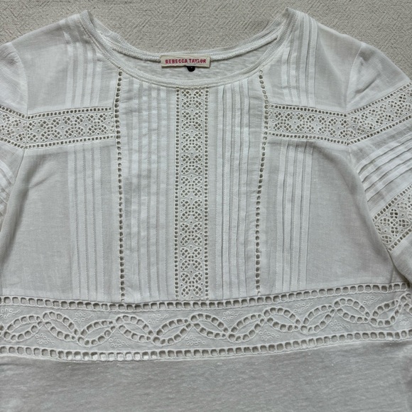 Rebecca Taylor Novelty Broderie Anglais‎ White Linen Tee 8 - Picture 3 of 6
